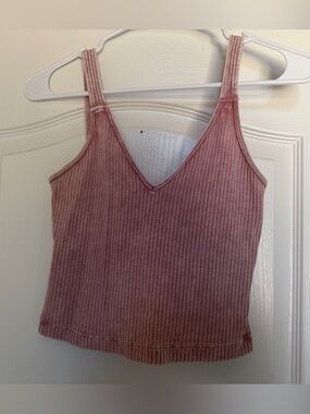 Ribbed V-Neck Tank Top - Dusty Rose